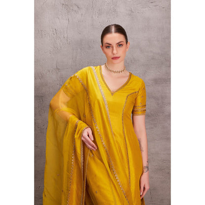 Janki India Women Zari Work Kurta & Pant with Organza Dupatta (Set of 3)