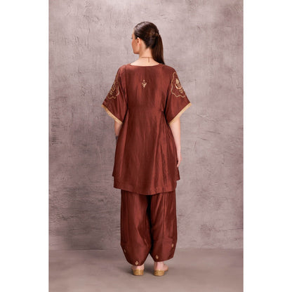 Janki India Brown Silk Kurta & Salwar with Mukesh Chandwali Work Dupatta (Set of 3)