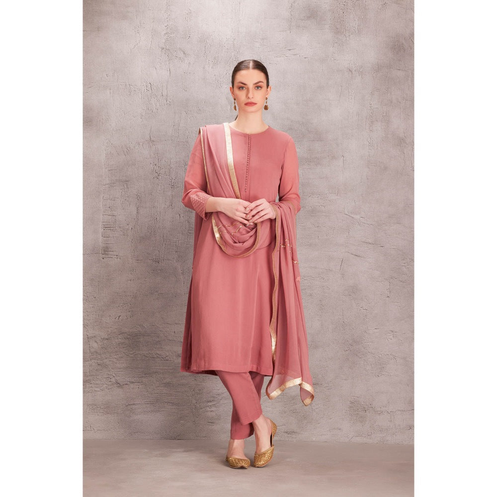 Janki India Pink Georgette Kurta with Pant & Hand Work Dupatta (Set of 3)