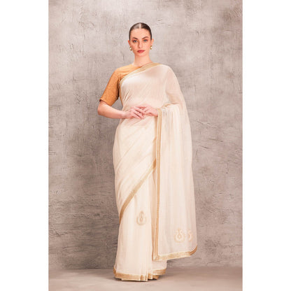 Janki India Womens Embroidered Chanderi Saree with Stitched Blouse