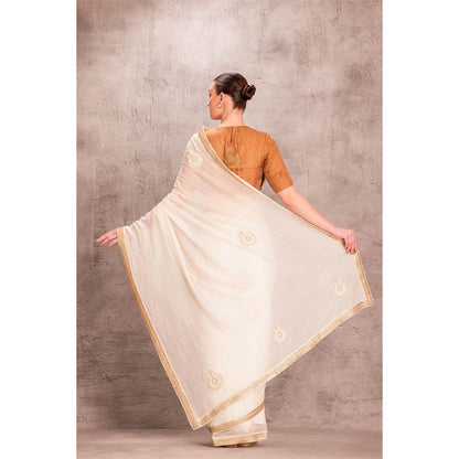 Janki India Womens Embroidered Chanderi Saree with Stitched Blouse