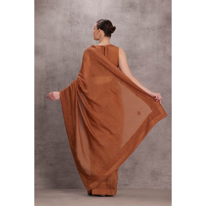 Janki India Womens Embroidery Brown Chanderi Saree with Stitched Blouse & Underskirt