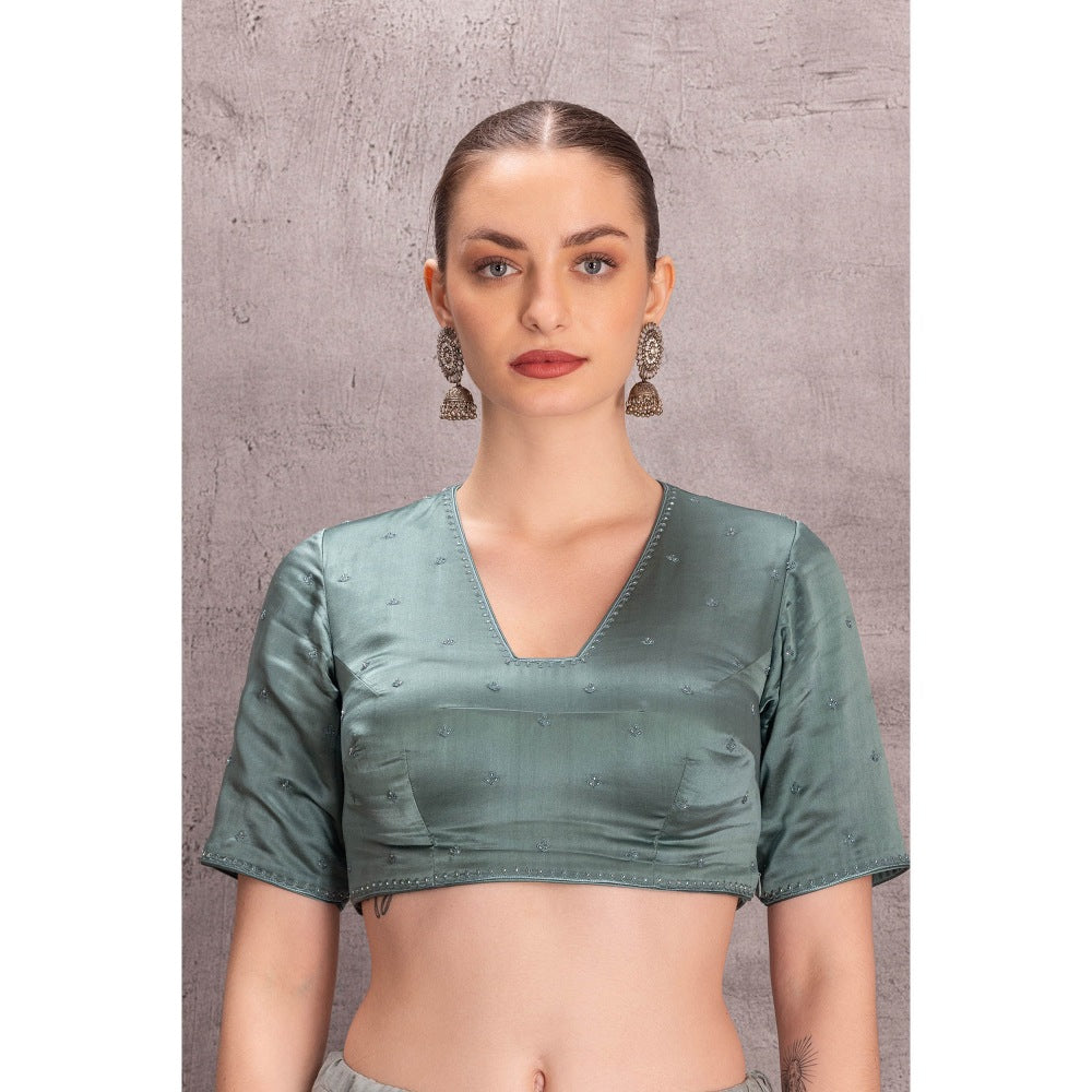 Janki India Women Embellished Sky Blue Pure Silk Saree with Stitched Blouse & Underskirt