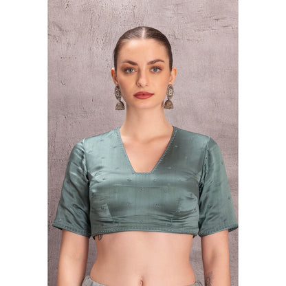 Janki India Women Embellished Sky Blue Pure Silk Saree with Stitched Blouse & Underskirt