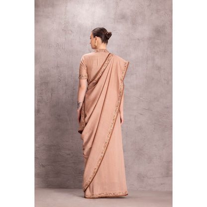 Janki India Womens Embroidered Muga Silk Saree with Stitched Blouse & Underskirt