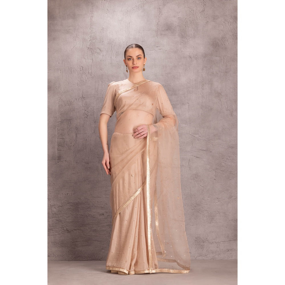 Janki India Women Embellished Pure Silk Rose Gold Saree with Stitched Blouse & Underskirt