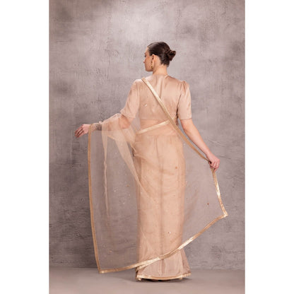 Janki India Women Embellished Pure Silk Rose Gold Saree with Stitched Blouse & Underskirt
