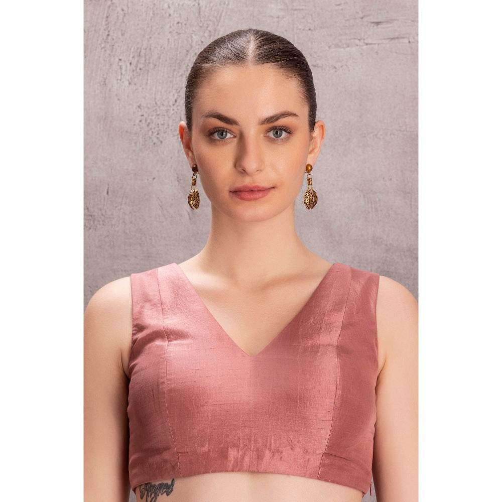 Janki India Womens Embroidered Pink Organza Saree with Stitched Blouse & Underskirt