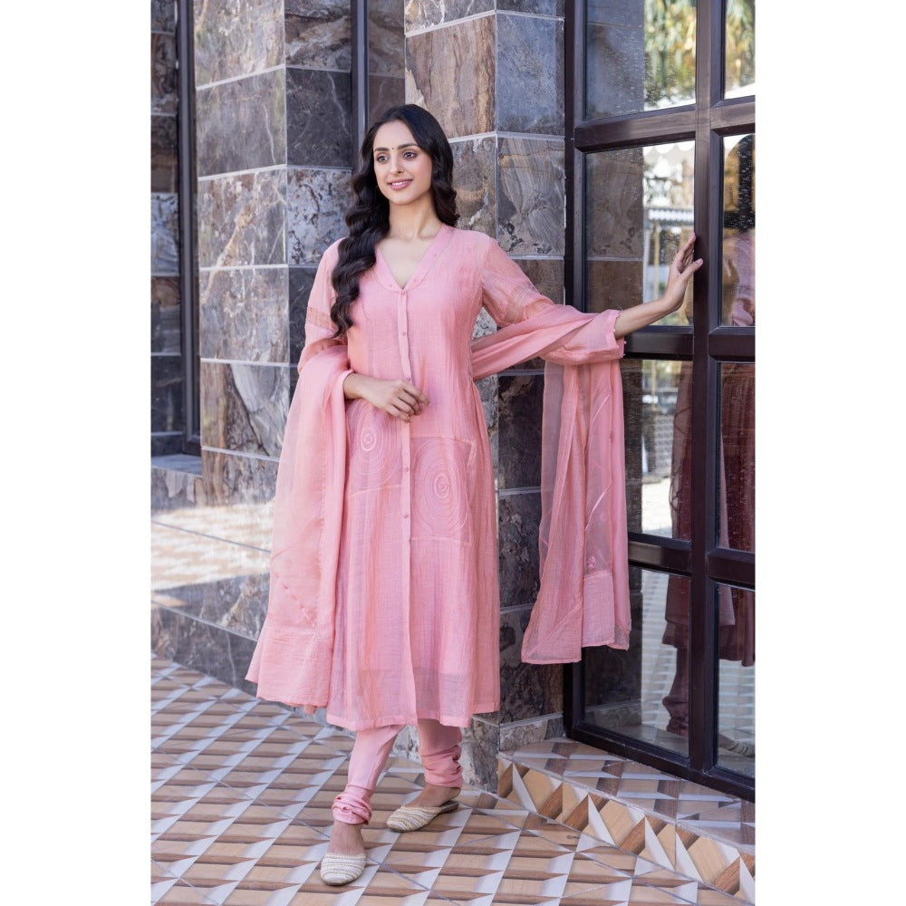 Janki India Pink Chander Kurta with Churidar and Dupatta (Set of 3)