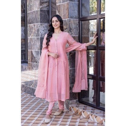 Janki India Pink Chander Kurta with Churidar and Dupatta (Set of 3)