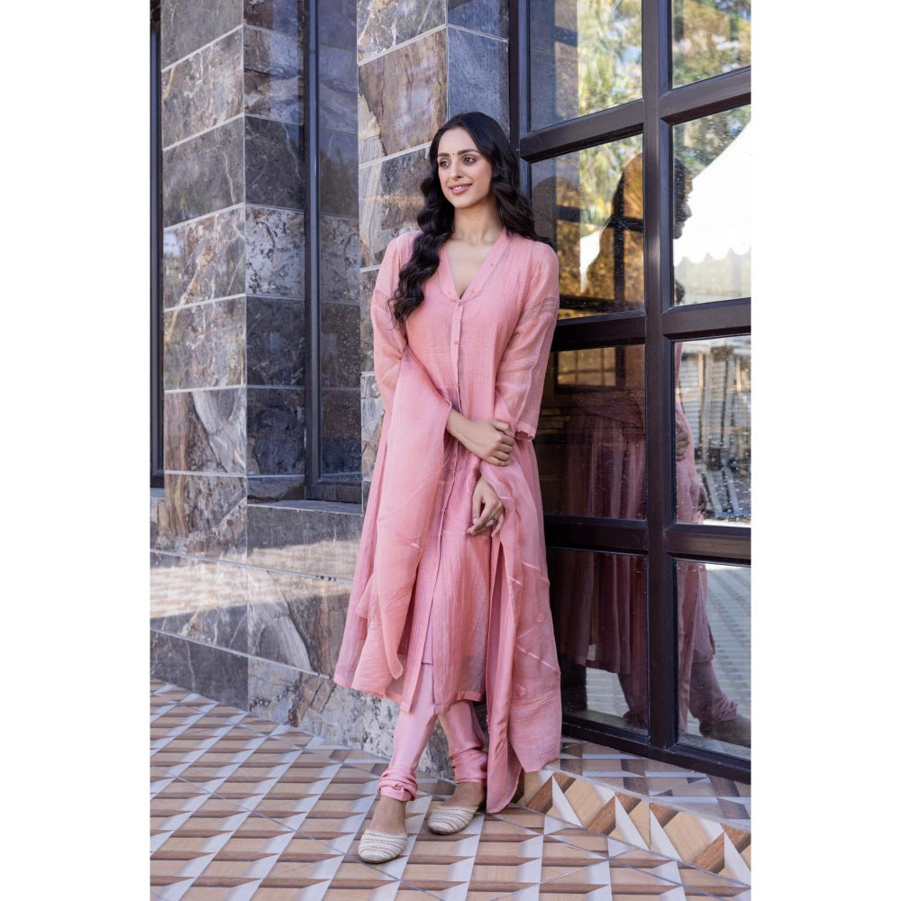 Janki India Pink Chander Kurta with Churidar and Dupatta (Set of 3)