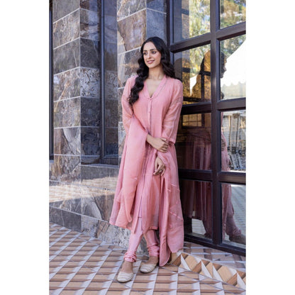Janki India Pink Chander Kurta with Churidar and Dupatta (Set of 3)