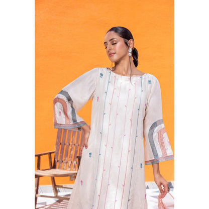 Janki India Ivory Silk Embroidered Kurta with Pant and Dupatta (Set of 3)
