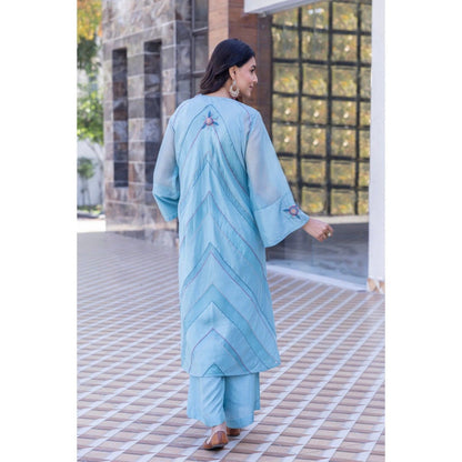 Janki India Sky Blue Organza Silk Kurta with Palazzo (Set of 2)