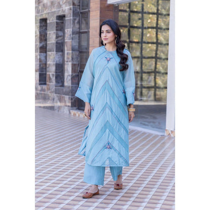 Janki India Sky Blue Organza Silk Kurta with Palazzo (Set of 2)