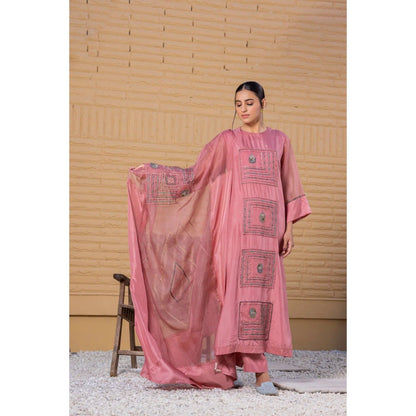 Janki India Mauve Silk Kurta with Pant and Dupatta (Set of 3)