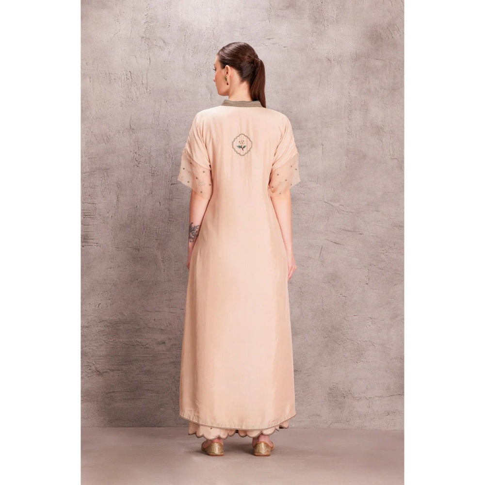 Janki India Beige Silk Kurta with Palazzo (Set of 2)