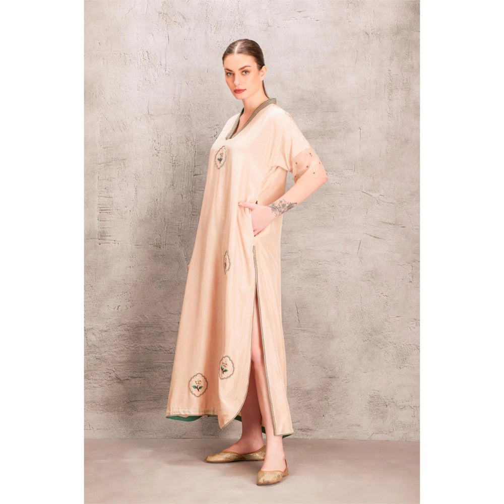 Janki India Beige Silk Kurta with Palazzo (Set of 2)