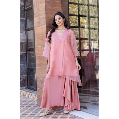 Janki India Pink Organza Kurta with Palazzo (Set of 2)