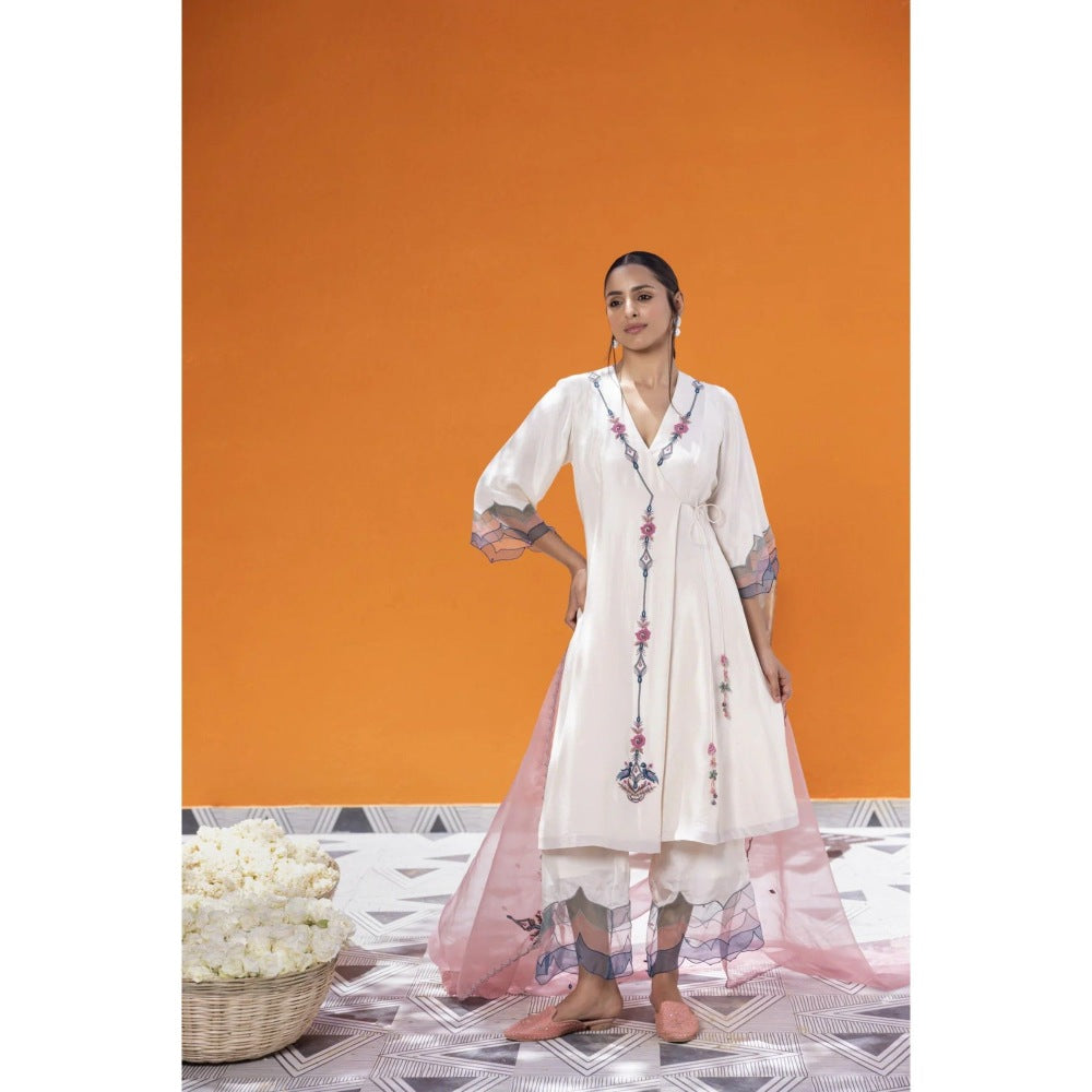Janki India Ivory Angrakha with Pant and Dupatta (Set of 3)