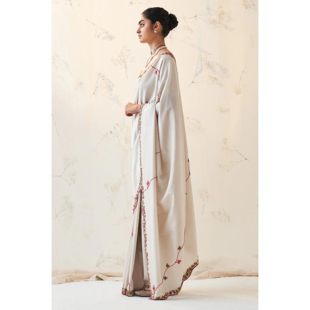 Janki India Ivory Silk Saree with Stitched Blouse and Petticoat