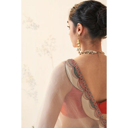 Janki India Off White Organza Saree with Stitched Blouse and Petticoat