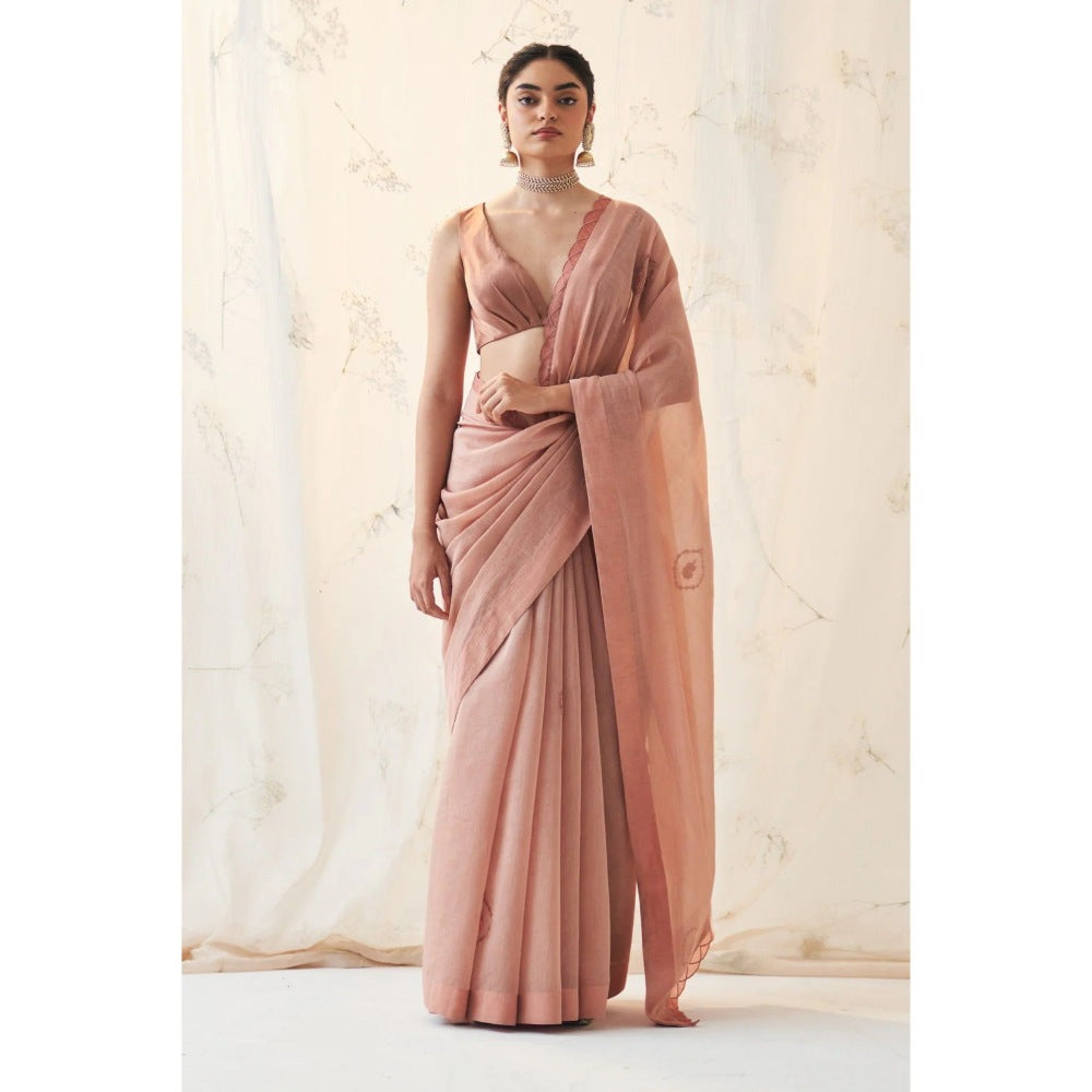Janki India Mauve Chanderi Saree with Stitched Blouse and Petticoat