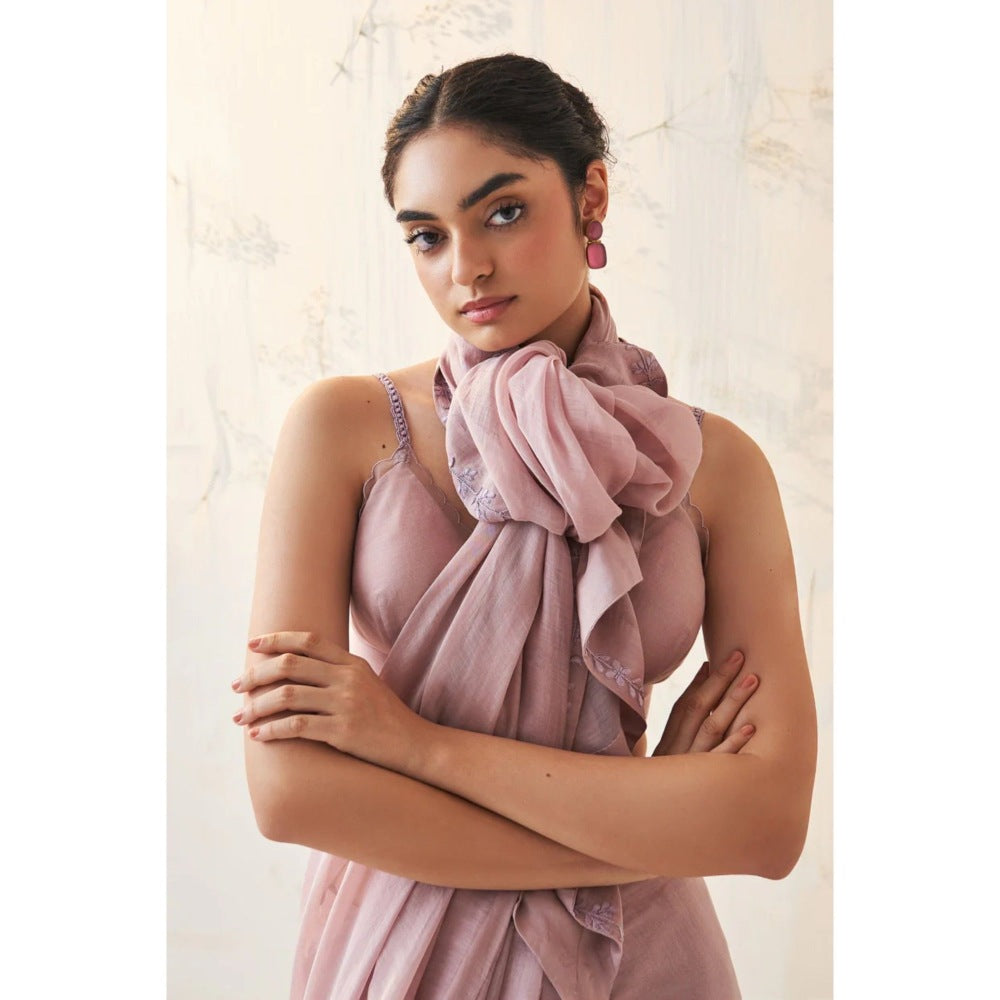Janki India Lavender Chanderi Saree with Stitched Blouse and Petticoat