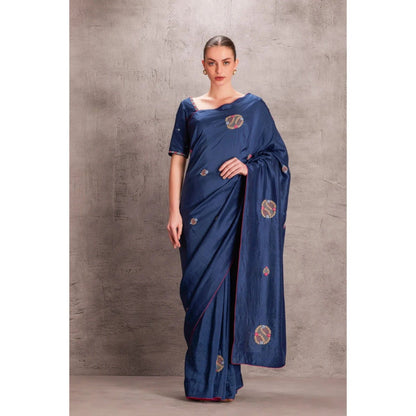 Janki India Blue Silk Saree with Stitched Blouse Comes and Petticoat