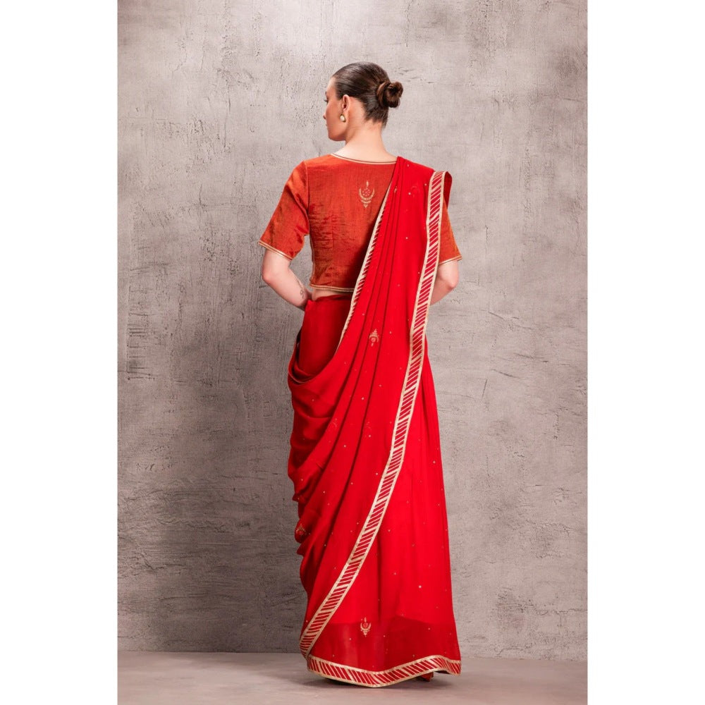 Janki India Orange Chiffon Saree with Stitched Blouse and Petticoat