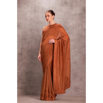 Janki India Brown Chanderi Shadow Saree with Stitched Blouse and Petticoat