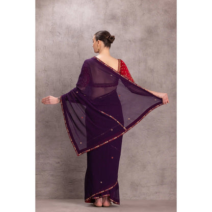Janki India Purple Georgette Saree with Stitched Blouse and Petticoat