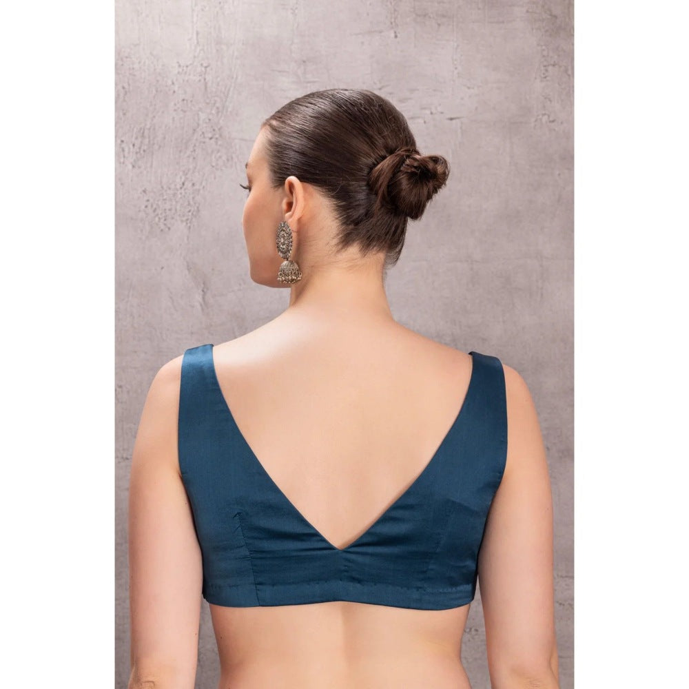 Janki India Blue Organza Saree with Stitched Blouse and Petticoat