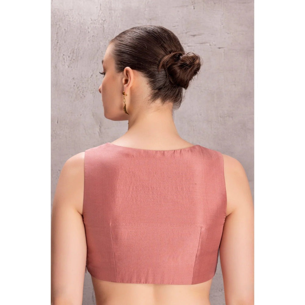 Janki India Dusty Pink Organza Saree with Stitched Blouse and Petticoat