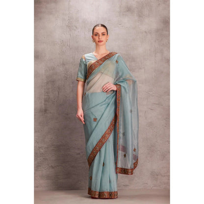 Janki India Sky Blue Saree with Stitched Blouse and Petticoat
