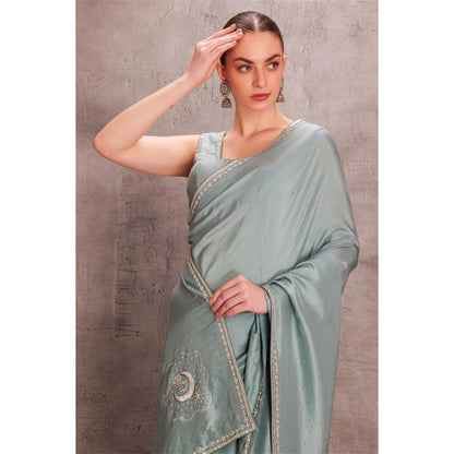 Janki India Sky Blue Pure Silk Saree with Stitched Blouse and Petticoat