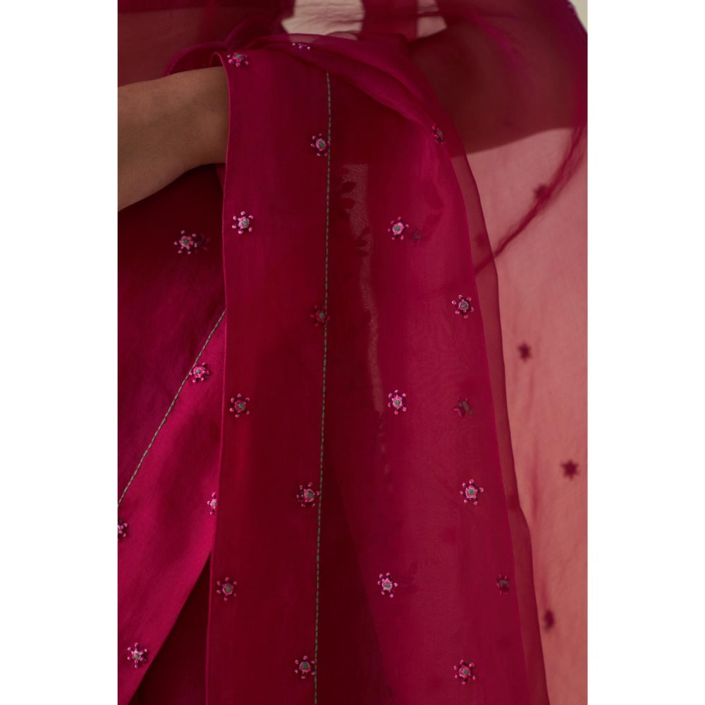 Janki India Pink Organza Embroidered Saree and Petticoat Without Blouse