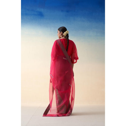 Janki India Jaal Organza Embroidered Saree and Petticoat Without Blouse