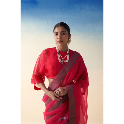 Janki India Jaal Organza Embroidered Saree and Petticoat Without Blouse