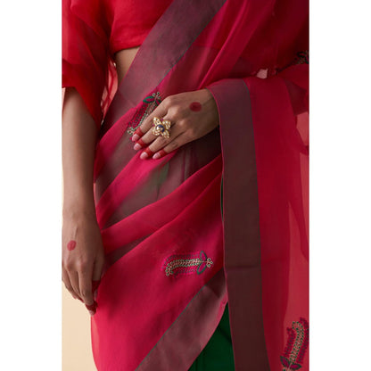 Janki India Jaal Organza Embroidered Saree and Petticoat Without Blouse