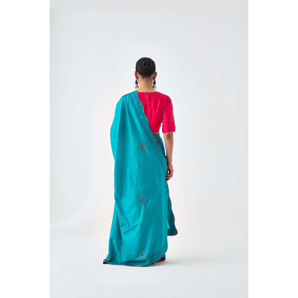 Janki India Blue Silk Embroidered Saree and Petticoat Without Blouse