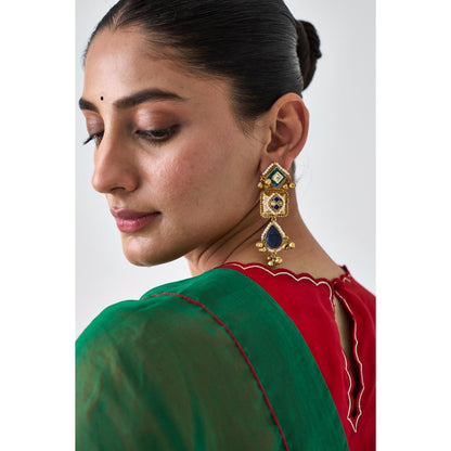 Janki India Green Organza Embroidered Saree and Petticoat Without Blouse