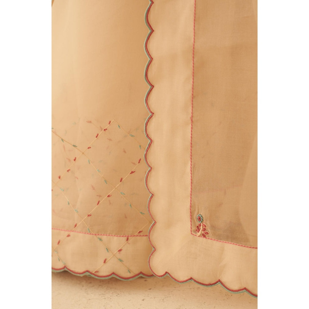Janki India Women Beige Chanderi Embroidered Saree with Peticoat without Blouse
