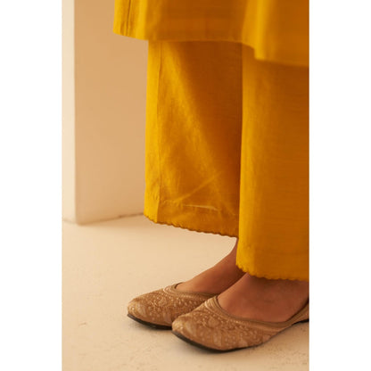 Janki India Floral Embroidered Mustard Kurta with Pant and Dupatta (Set of 3)