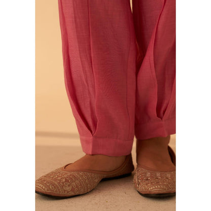 Janki India Exquisite Pink Chanderi Bullion Work Kurta with Pant and Dupatta (Set of 3)