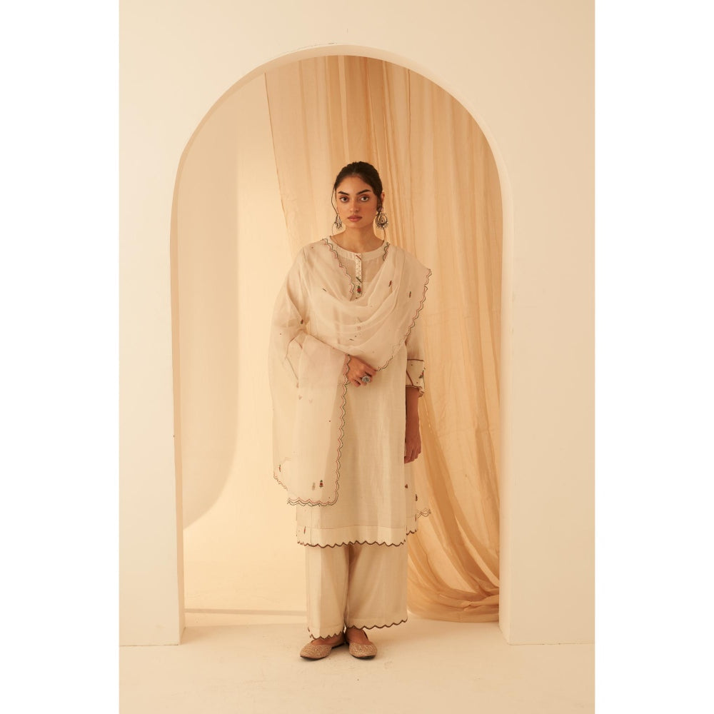 Janki India Ivory Chanderi Kurta with Palazzo and Dupatta with Slip (Set of 4)