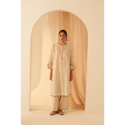 Janki India Ivory Chanderi Kurta with Palazzo and Dupatta with Slip (Set of 4)