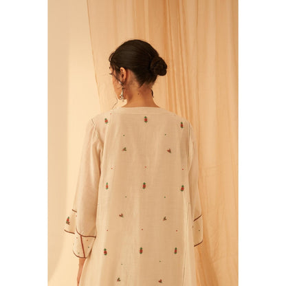 Janki India Ivory Chanderi Kurta with Palazzo and Dupatta with Slip (Set of 4)