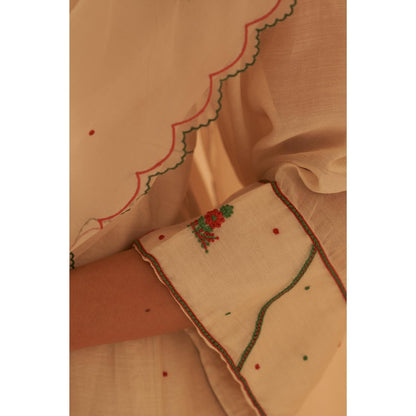 Janki India Ivory Chanderi Kurta with Palazzo and Dupatta with Slip (Set of 4)