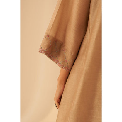 Janki India Elegant Champagne Chanderi Resham Jaal Kurta with Pant and Dupatta (Set of 3)